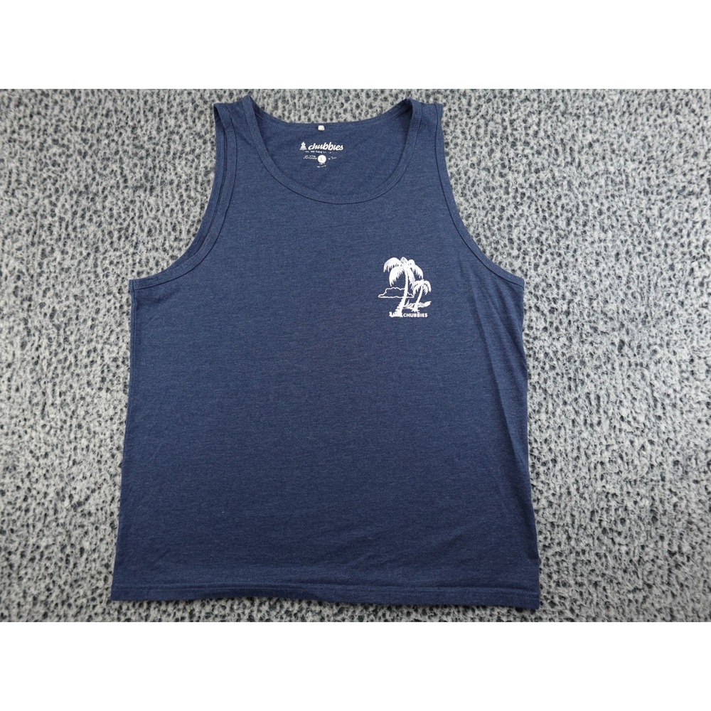 Chubbies Tank Top Mens Large Navy Blue Palm Tree Graphic Weekend Arrived